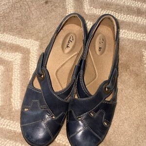 Clarks Navy Blue Leather Slip-On Casual Flats